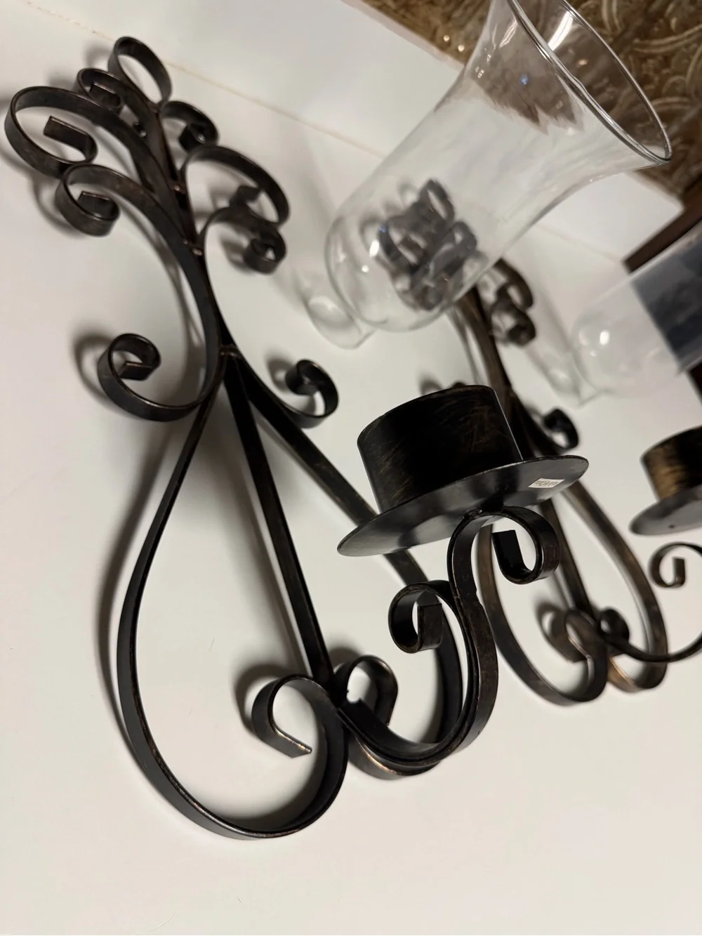 Decorative Metal Wall Sconce with Clear Glass - Bronze Finish Ser of 2